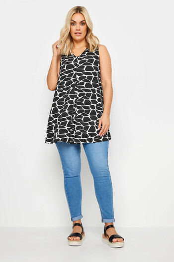 Stil Diva Plus Size Sleeveless V-Neck Patterned Lycra Blouse321676