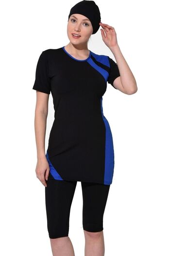 Argisa Half Sleeve Pieced Semi Hijab Swimsuit 7520 Black Plus Size