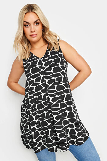Stil Diva Plus Size Sleeveless V-Neck Patterned Lycra Blouse321676