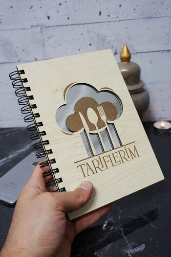 markcat Kitchen Themed Unlined Notebook with Wooden Cover - A5 Memory Book