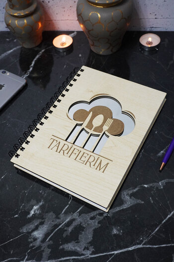 markcat Kitchen Themed Unlined Notebook with Wooden Cover - A5 Memory Book
