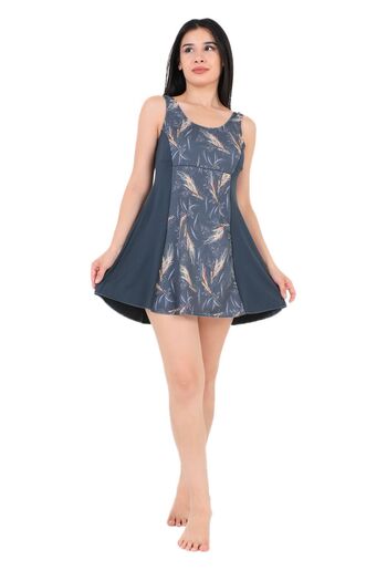 Argisa Partial Spike Patterned Dress Swimsuit with Shorts 6523 Smoked Plus Size