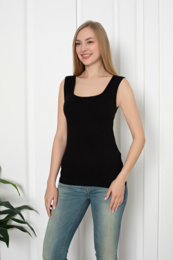 MyBen Wide Strap Black Combed Cotton Basic T-Shirt