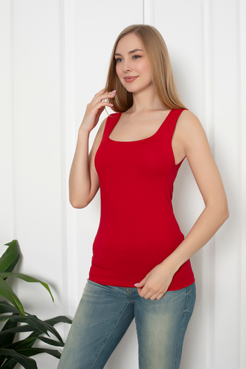 MyBen Red Wide Strap Combed Cotton T-Shirt
