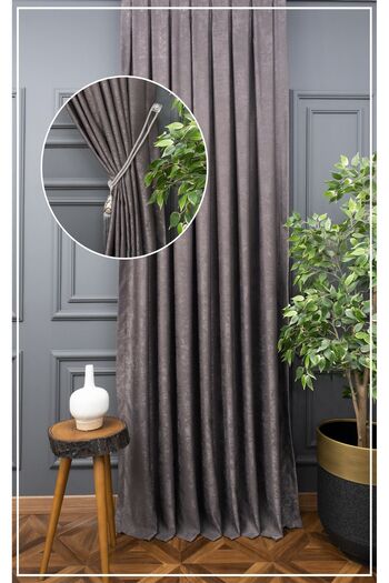 Evdepo Home Dark Gray Solid Color Pleated Soft Background Curtain, 1/3 Close Pleat, Single Wing