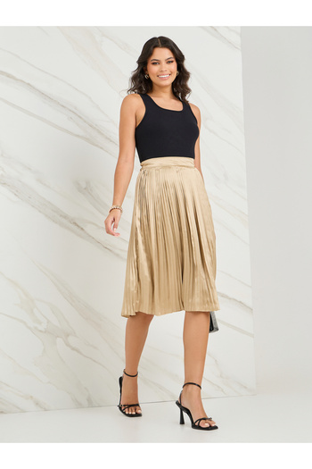 Styli Pleated Midi Skirt with Elastic Waistband
