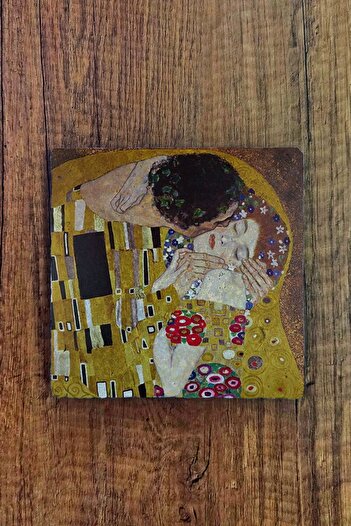Begoloni Stone Decor Gustav Klimt Artifact Printed Natural Stone Trivet 15X15Cm - Teapot and Pot Pan Mat