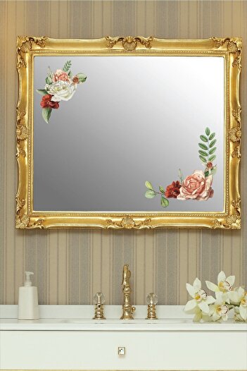 212shop Pastel Roses Decorative Living Room Bathroom Mirror Glass Wall Adornment Decor Sticker