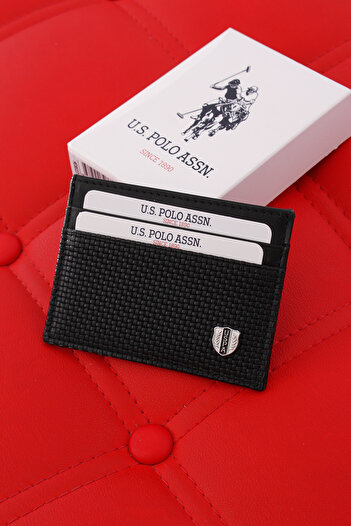 U.S. Polo Assn. US Polo Assn. 8442 - حامل بطاقة محفظة جلد طبيعي أسود