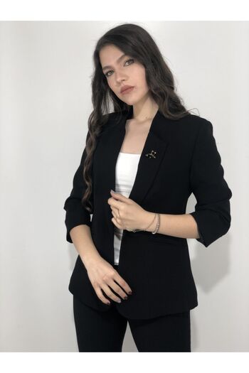 AYHAN Women's Bronze Detailed Three-Quarter Sleeve Blazer Jacket