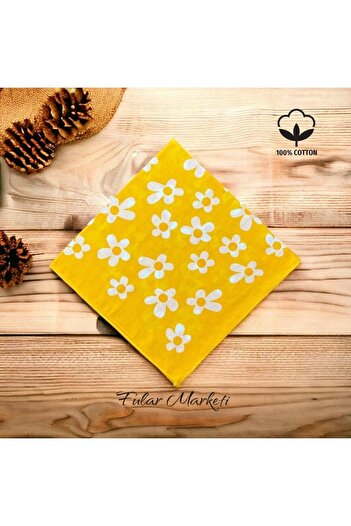 Fular Marketi Sepete 4 Ekle 3 Öde %100 Pamuk Daisy Desen Bandana Sarı