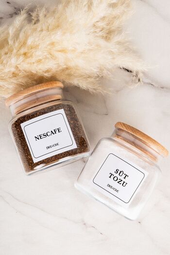 DNS HOME 2-Piece Wooden Vacuum Lid Glass Storage Container with Nescafe and Milk Powder Label Glass Jar 500 ml