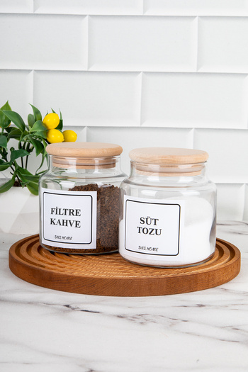 DNS HOME 2-Piece Wooden Vacuum Lid Labeled Milk Powder and Filter Coffee Storage Container Glass Jar 500 ml