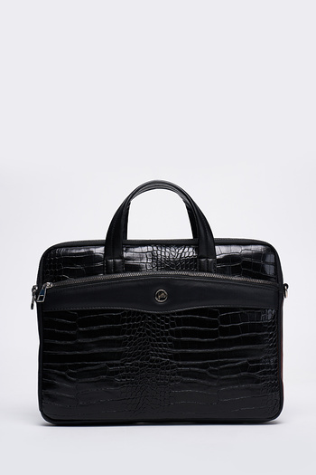 MORCA Servietă unisex din piele de crocodil neagră de 13" și 14" inch pentru laptop