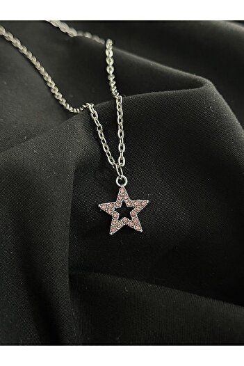 sleyshop zirkon taşlı pembe renk yıldız kolye
