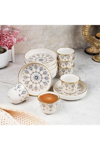 AYBABA STORE Tea Cup Set Mırra Coffee Set Gilded Drop Pattern 18 Pieces for 6 People