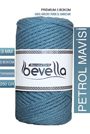 Bevella Macrame Cord Πετρόλ Μπλε Premium 3 Στριφτό Κορδόνι Μακραμέ από Βαμβάκι - 3 χλστ 250 γρ