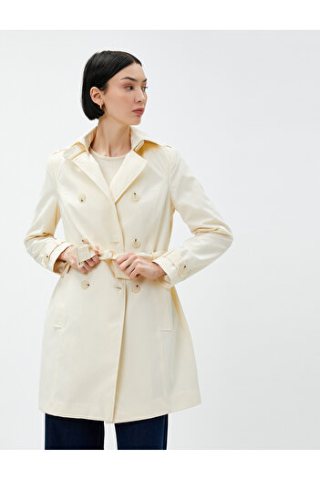 Koton Midi Length Trench Coat Double Breasted Buttoned Belted
