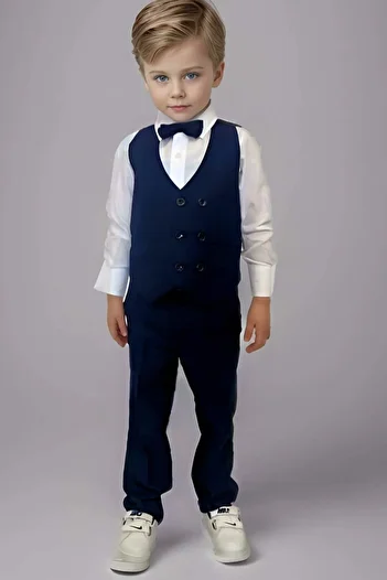 Riccotarz Navy Blue Baby Boy Suit and Vest Set