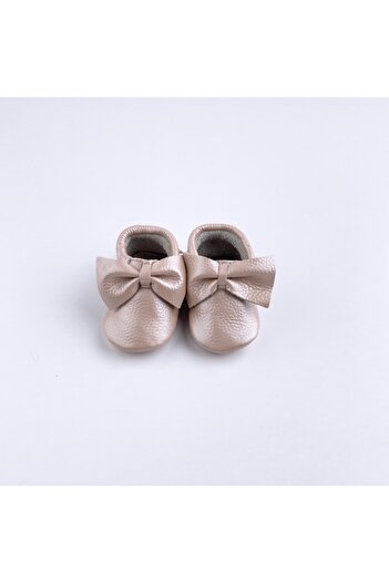 BON CHİC BABY Bebek & Çocuk Deri Makosen Ayakkabı PEMBE KURDELELİ