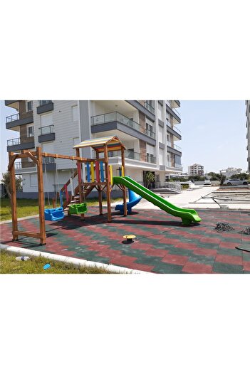 Antalya Kent ekipmanları Ahşap İki Kaydıraklı İki Salıncaklı Kuleli Çocuk Oyun Parkı Seti
