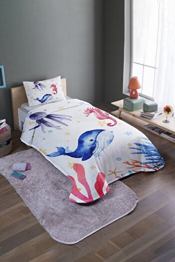 EVPANYA Set cuvertură de pat și piqué cu model Sea Creatures
