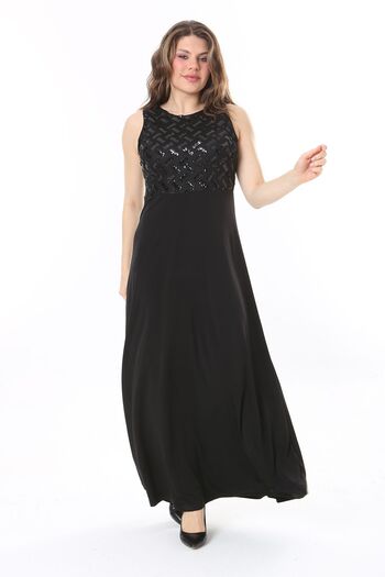 Şans Plus Size Black Sequined Women's Dress - 65N37955