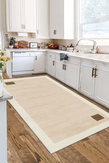 Confidence Home Makinede Yıkanabilir Kaymaz Taban Leke Tutmaz Bej Salon Halısı Mutfak Halısı ve Yolluk