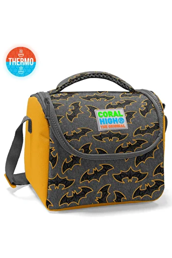 Coral High Kids Dark Gray Mustard Bat Patterned Thermo Lunchbox 11721