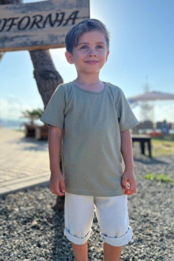 Pollito Children's Khaki Crew Neck Basic T-shirt 100% Cotton