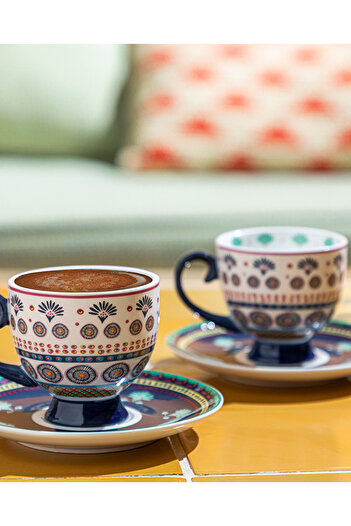 English Home Eotic Artsy New Bone China 2-Piece Coffee Cup Set Navy Blue