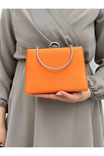 Sh Poly Orange Satin Women's Evening Dress Clutch Portfolio Bag