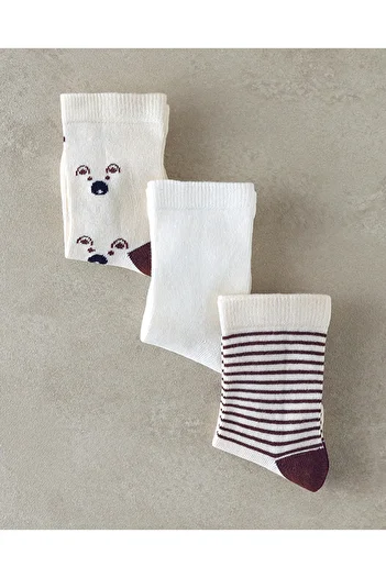 English Home Bear Ecru-Brown 3-Piece Children's Socks Set