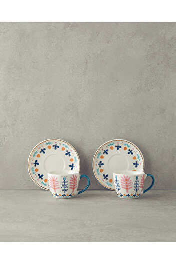 English Home Love Adore New Bone China 4 Parça 2 Kişilik Kahve Fincan Takımı Pembe - Mavi