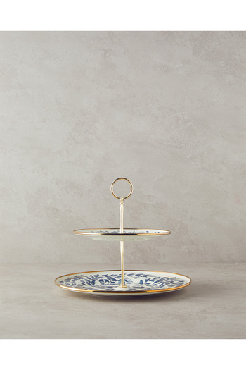 English Home White and Navy Blue Carnival Floral Enamel Layered Service