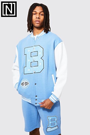 NEWLAKER Unisex Oversize Bomber - Κολλεγιακό μπουφάν με λεπτομέρεια κεντήματος