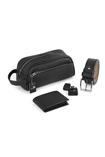 Polo Air Erkek El Çantası Cüzdan Kemer Çakmak Set Siyah Kombin CN-31-S