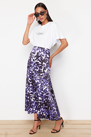 Trendyol Collection Maxi hosszúságú lila mintás szőtt szoknya - TWOSS24ET00226