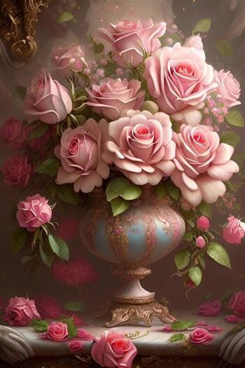 Marcel Kristal Tablo Marcel Art - Pink Roses 33x51cm Diamond Mosaic Painting