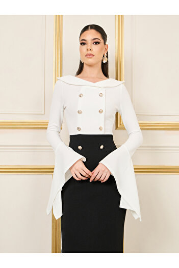 Styli Button Detail Bell Sleeves Bodycon Maxi Dress