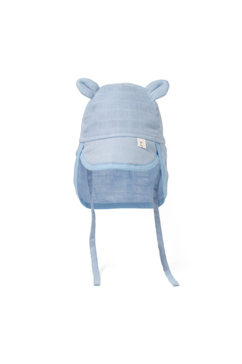 DEUX LAPINS 100% Cotton Endless Blue Muslin Baby Boy Hat with Neck Protection