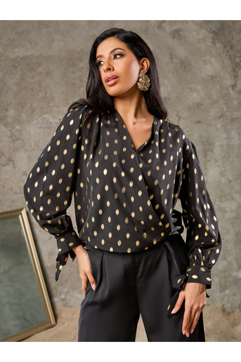 Styli Foil Print Tie Sleeves Wrap Top