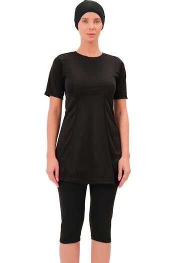 Argisa Half Sleeve Plain Semi Hijab Swimsuit 7832 Black Plus Size