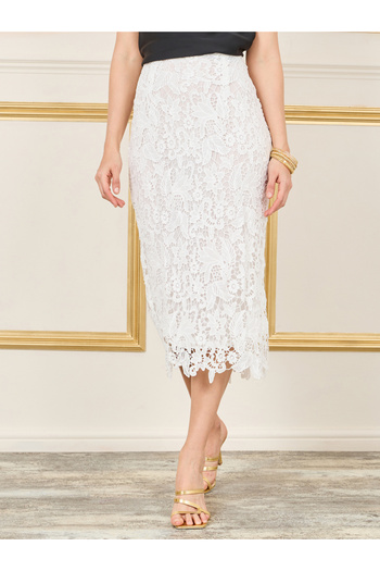 Styli All Over Lace Mesh Straight Hem Midi Skirt