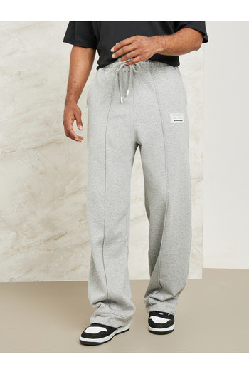 Styli Fleece Pintuck Wide Leg Jogger with Badge Detail
