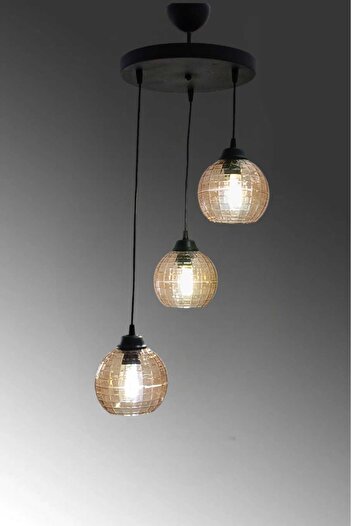 BSA LIGHTING TUTKU 3'LÜ SİYAH SARKIT KLASİK AVİZE (BAL MİKA CAM)