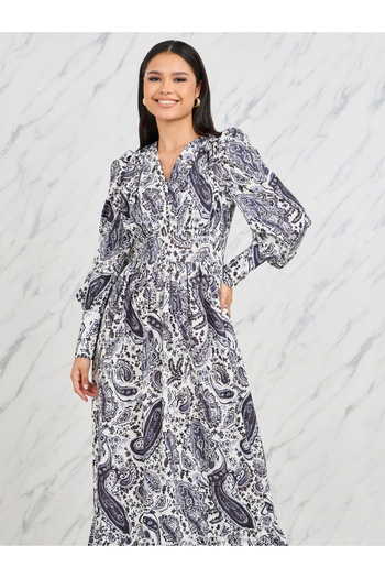 Styli Bohemian Cuffed Sleeve A-Line Maxi Dress