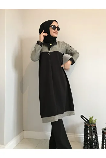 AYSUN AYDEMİR Μαύρο Γκρι Σετ φόρμας με φερμουάρ