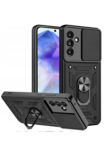 Fibaks Samsung Galaxy A55 Case Camera Protected Sliding Ring Armor Tank Cover (Compatible)