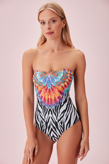 SUWEN Stone Detailed Strapless Swimsuit